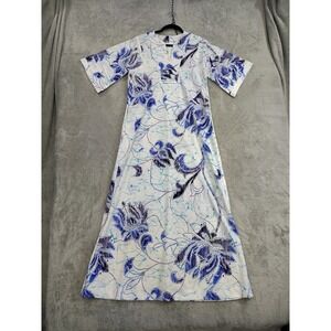 VTG Muumuu /Maxi Dress S/M Blue Floral Single Pocket Made in Hawaii 60's Fashion